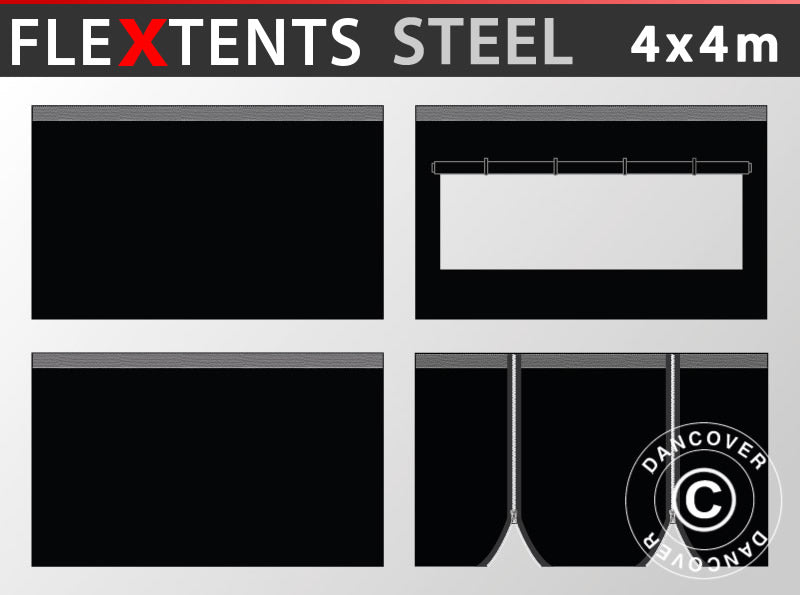 Sidewall kit for pop up gazebo FleXtents Steel and Basic v.3 4x4 m, Black