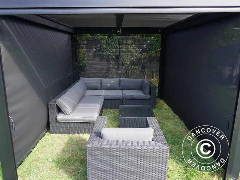 Sidewall screen f/bioclimatic pergola gazebo San Pablo, 4 m, Black