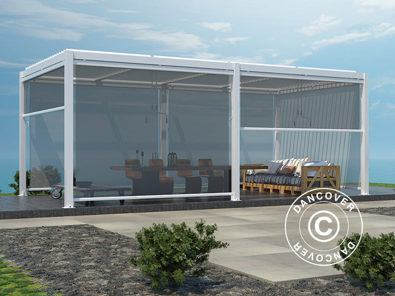 Electric sidewall screen for pergola gazebo San Pablo, 4 m, White/Light Grey