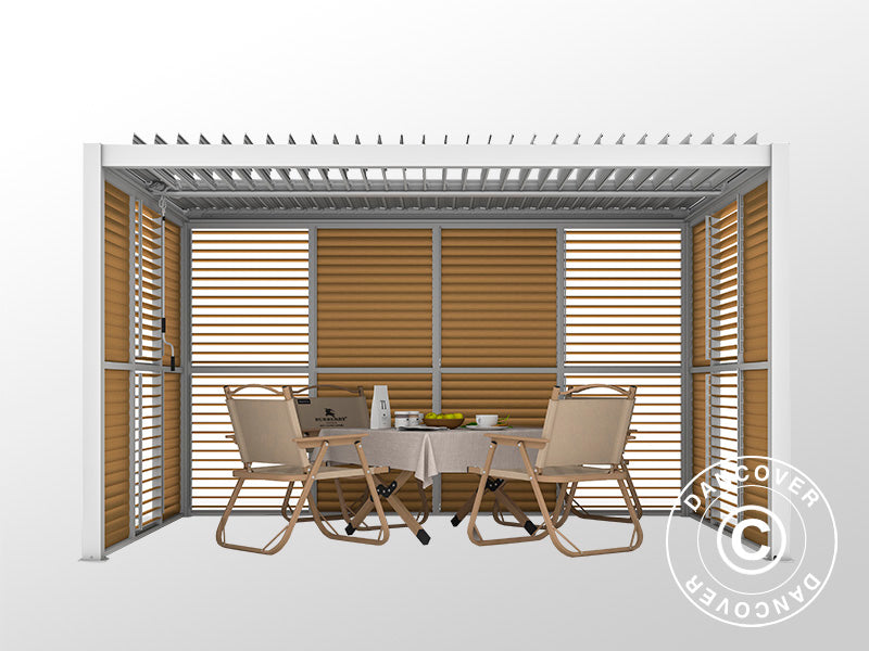 Louvre wall f/bioclimatic pergola gazebo San Pablo, 1.23x2.175 m, Wood Finish/White
