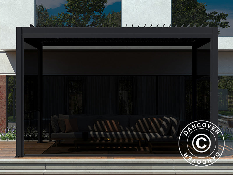 Electric sidewall screen for pergola gazebo San Pablo, 3 m, Black