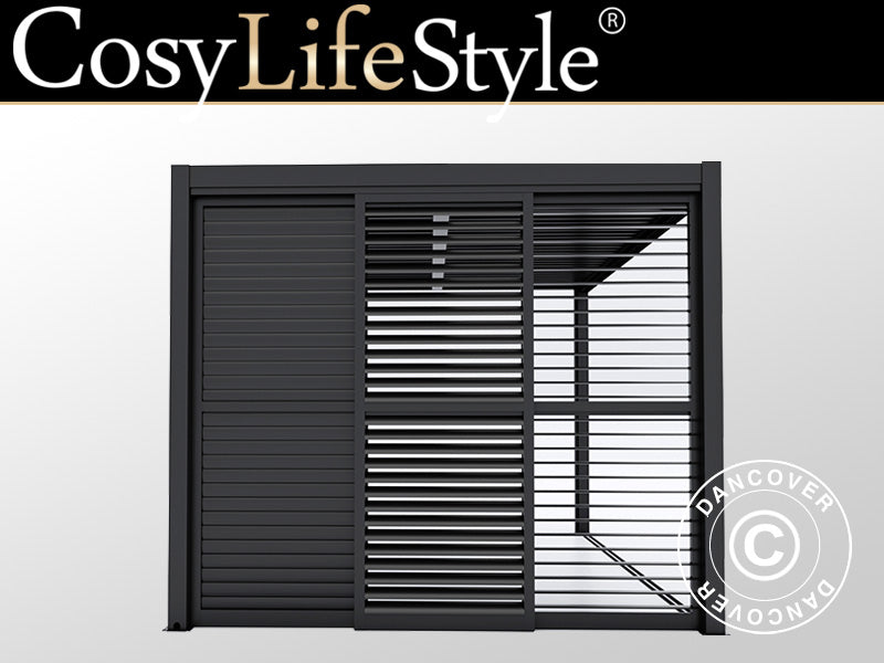 Louvre sliding door set f/pergola gazebo San Pablo 3 m, 0.92x2.18 m, Black