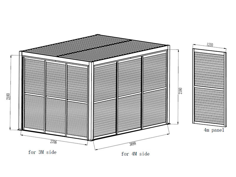 Louvre sliding door set f/pergola gazebo San Pablo 4 m, 1.25 x 2.18 m, Black