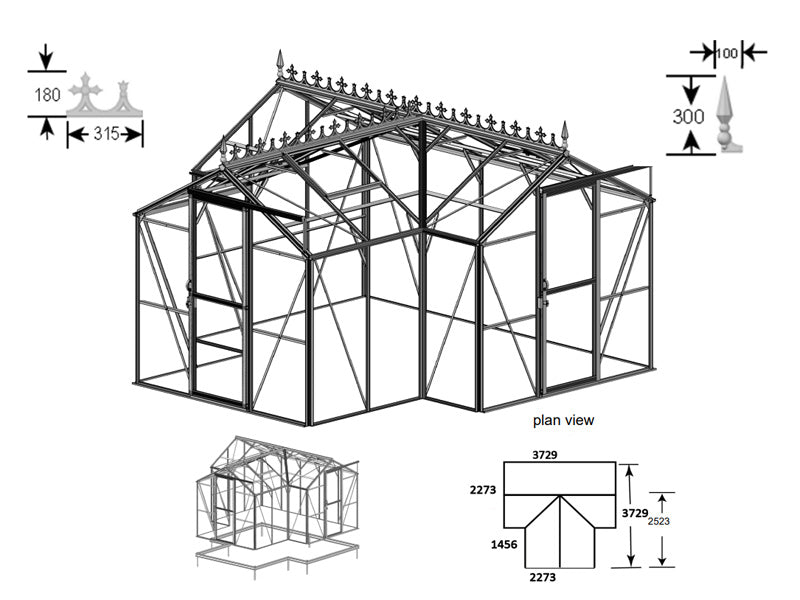Cresting w/finials for orangery 3.73x3.73x2.32 m, Black