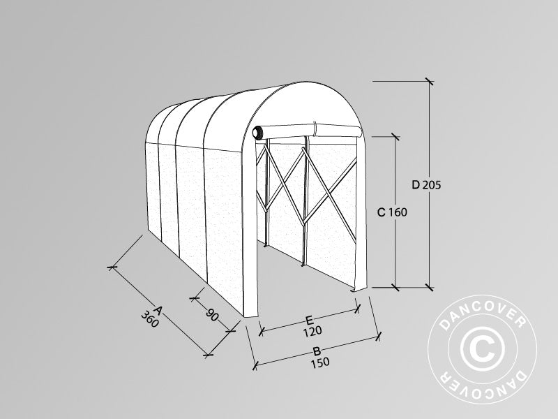 Folding tunnel garage (MC), 1.5x3.6x2.05 m, Grey