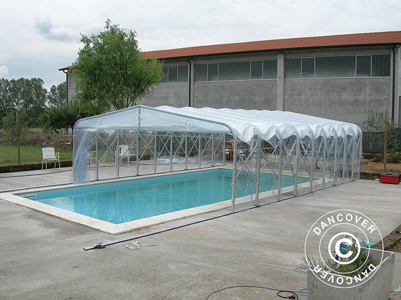 Pool cover tunnel, foldable, 5x7.21x2.65 m, White/Transparent