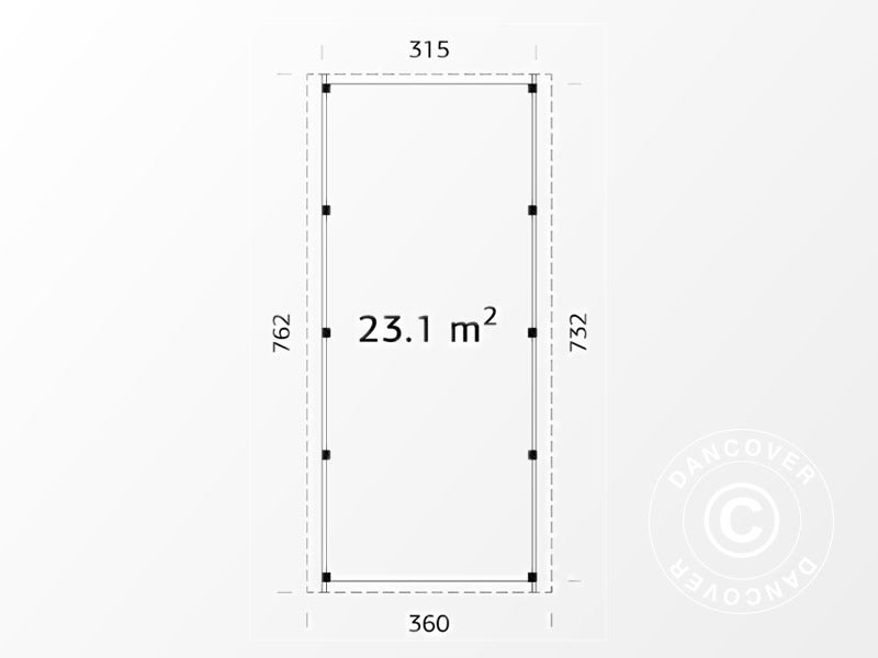 Wooden carport 3.6x7.62x2.32 m, 23.1 m², Natural