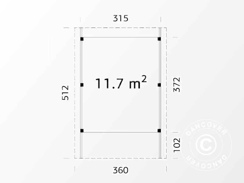 Wooden carport, 3.6x5.12x2.32 m, 11.7 m², Natural, COMPLETE SET
