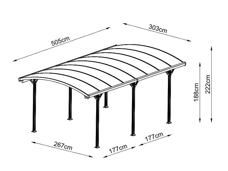 Carport Boston, 3.03x5.05x2.22 m, Grey