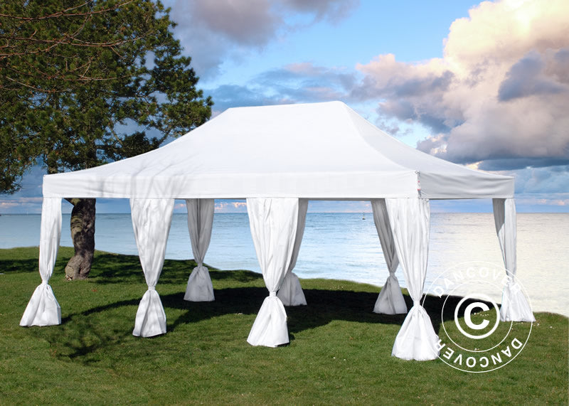 Pop up gazebo FleXtents PRO 4x6 m White, incl. 8 decorative curtains