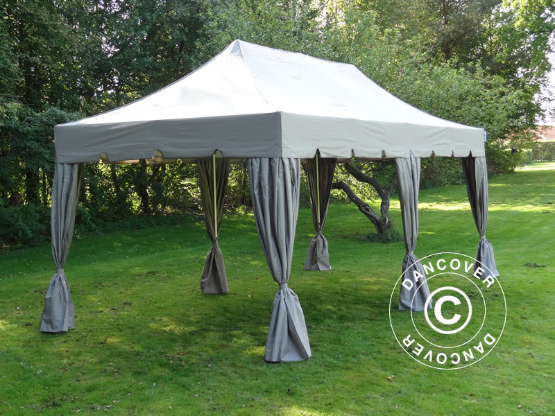 Pop up gazebo FleXtents PRO "Peaked" 3x6 m Latte, incl. 6 decorative curtains
