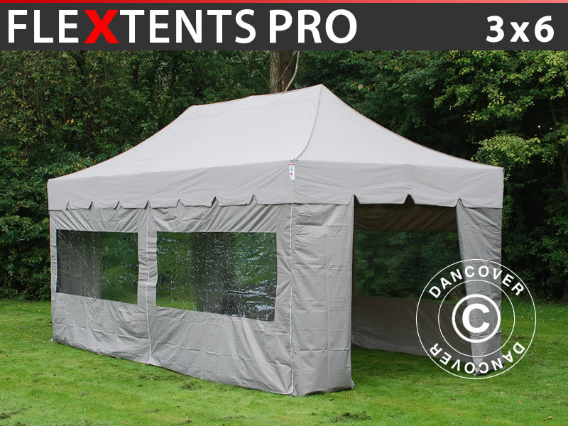 Pop up gazebo FleXtents PRO "Peaked" 3x6 m Latte, incl. 6 sidewalls