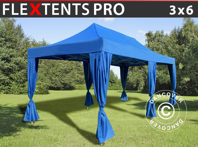 Pop up gazebo FleXtents PRO 3x6 m Blue, incl. 6 decorative curtains