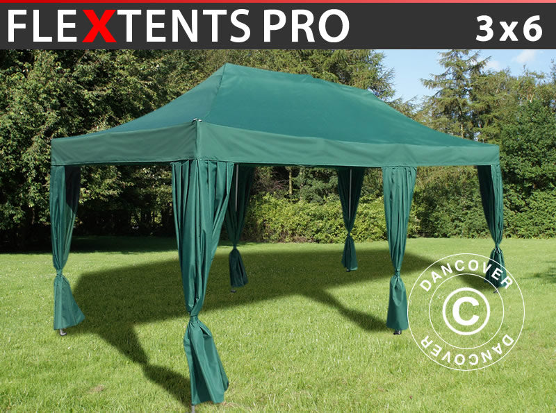 Pop up gazebo FleXtents PRO 3x6 m Green, incl. 6 decorative curtains