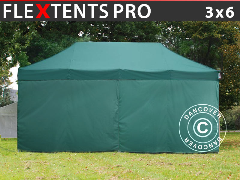 Pop up gazebo FleXtents PRO 3x6 m Green, incl. 6 sidewalls