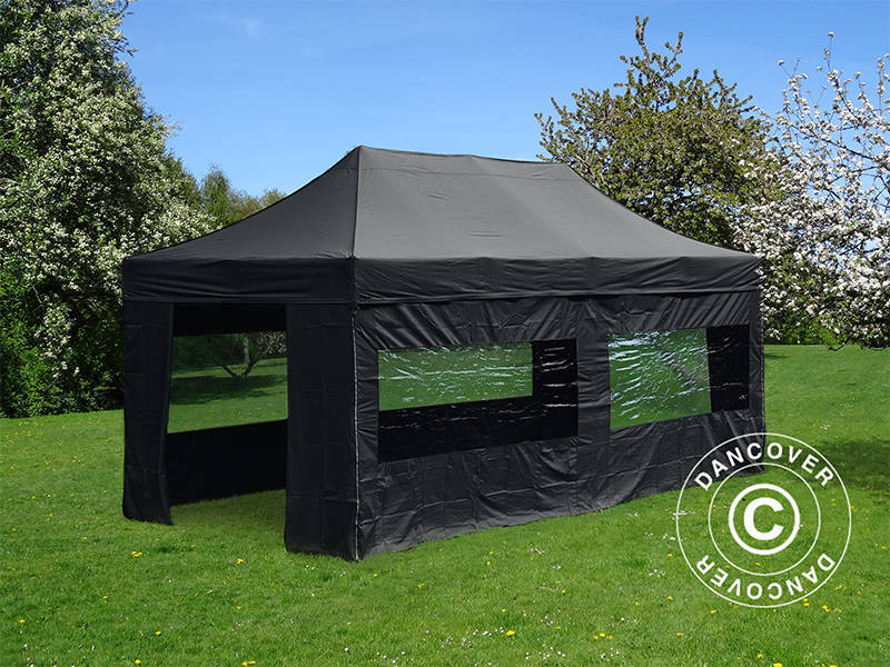 Pop up gazebo FleXtents PRO 3x6 m Black, incl. 6 sidewalls