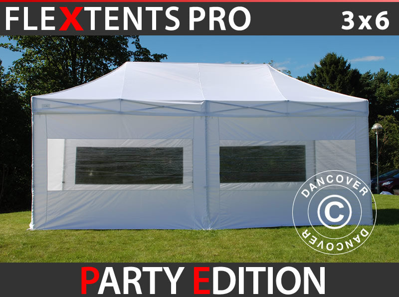 Pop up gazebo FleXtents PRO 3x6 m White, incl. 6 sidewalls