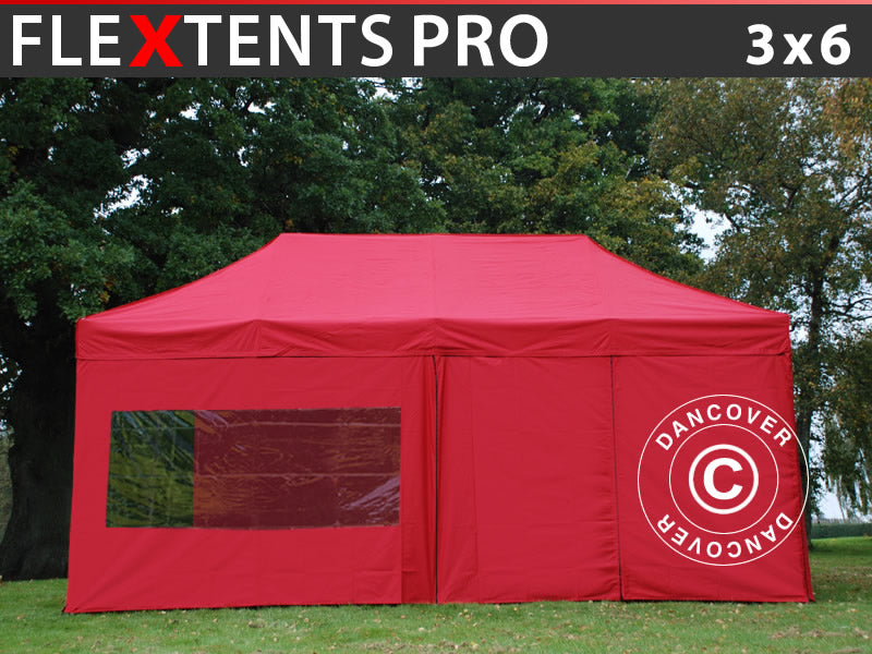 Pop up gazebo FleXtents PRO 3x6 m Red, incl. 6 sidewalls