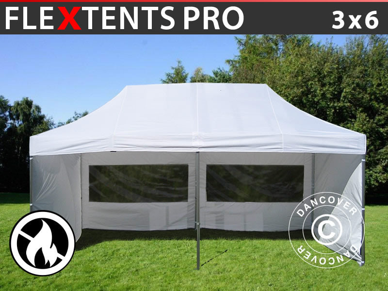 Pop up gazebo FleXtents PRO 3x6 m White, Flame retardant, incl. 6 sidewalls