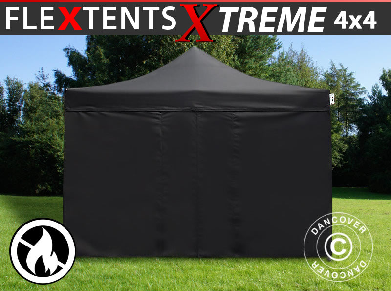 Pop up gazebo FleXtents Xtreme 50 4x4 m Black, Flame retardant, incl. 4 sidewalls