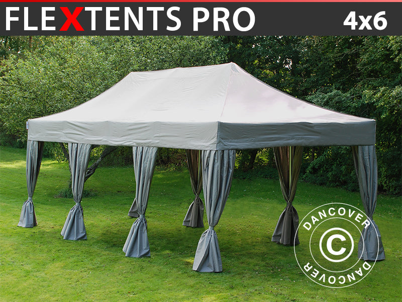 Pop up gazebo FleXtents PRO 4x6 m Latte, incl. 8 decorative curtains