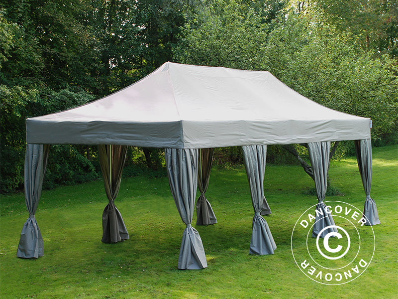 Pop up gazebo FleXtents PRO 4x6 m Latte, incl. 8 sidewalls & decorative curtains