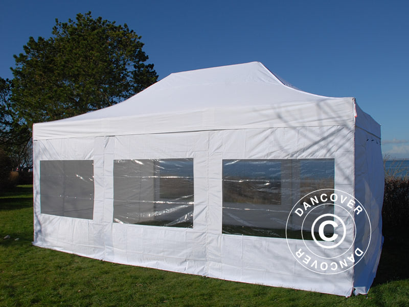 Visitor tent FleXtents PRO 4x6 m White, incl. 8 sidewalls and 1 transparent partition wall