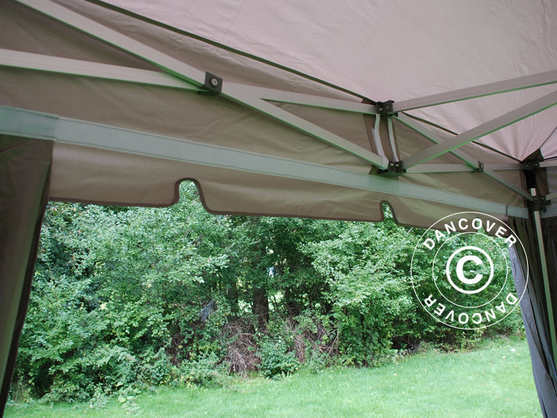 Pop up gazebo FleXtents PRO "Peaked" 4x6 m Latte, incl. 8 decorative curtains