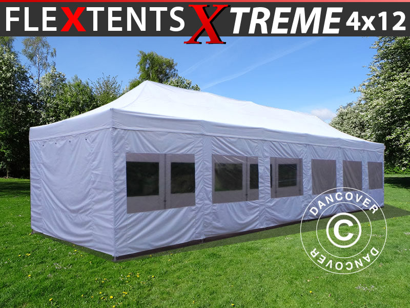 Pop up gazebo FleXtents Xtreme 50 4x12 m White, incl. sidewalls
