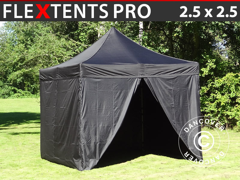 Pop up gazebo FleXtents PRO 2.5x2.5 m Black, incl. 4 sidewalls