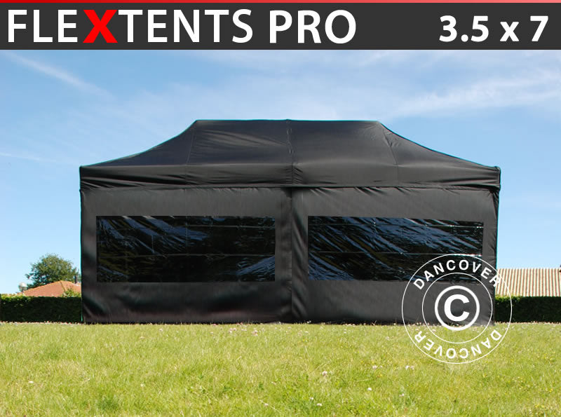 Pop up gazebo FleXtents PRO 3.5x7 m Black, incl. 6 sidewalls