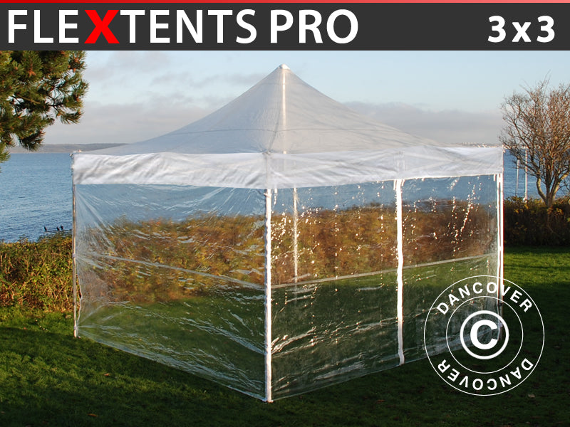 Flext. Pro 3x3m Clear PVC Top White Val Fra&SWK GL