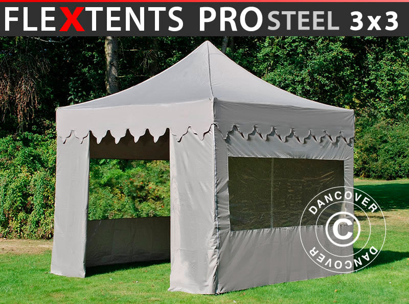 Pop up gazebo FleXtents PRO Steel "Morocco" 3x3 m Latte, incl. 4 sidewalls