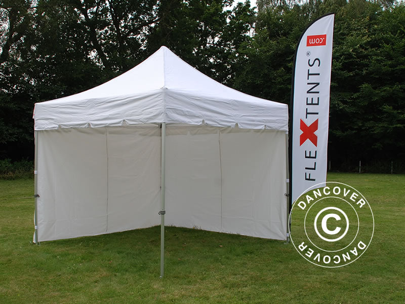 Pop up gazebo FleXtents PRO Steel "Peaked" 3x3 m White, incl. 4 sidewalls