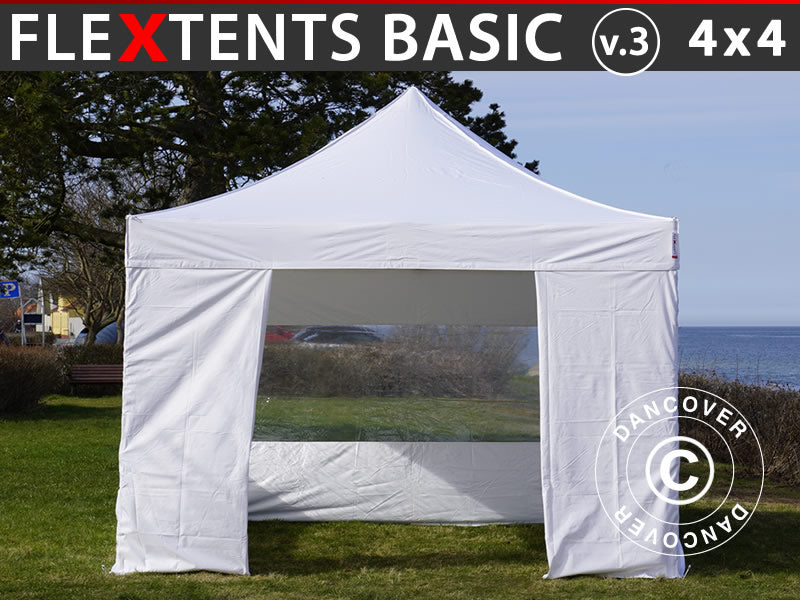 Pop up gazebo FleXtents Basic v.3, 4x4 m White, incl. 4 sidewalls