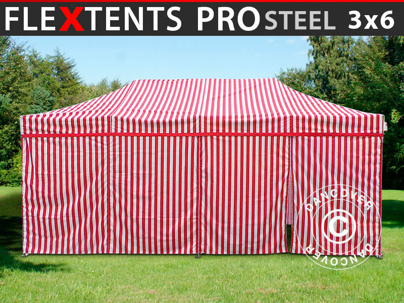 Pop up gazebo FleXtents PRO Steel 3x6 m Striped, incl. 6 sidewalls