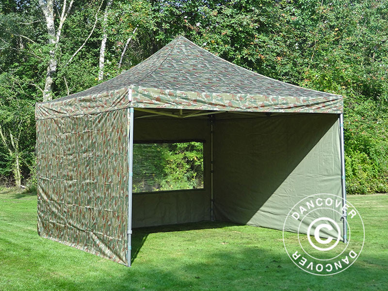 Pop up gazebo FleXtents PRO Steel 4x4 m Camouflage/Military, incl. 4 sidewalls