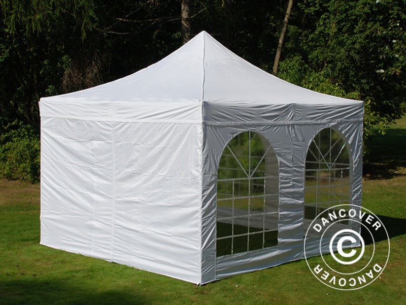 Pop up gazebo FleXtents PRO Steel Vintage Style 4x4 m White, incl. 4 sidewalls