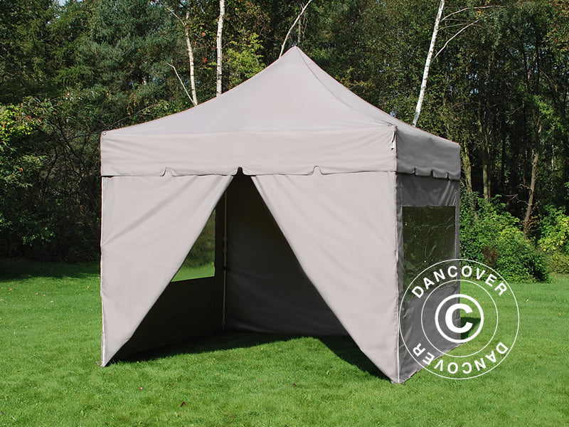 Pop up gazebo FleXtents PRO Steel "Peaked" 4x4 m Latte, incl. 4 sidewalls