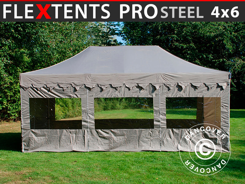 Pop up gazebo FleXtents PRO Steel "Morocco" 4x6 m Latte, incl. 8 sidewalls