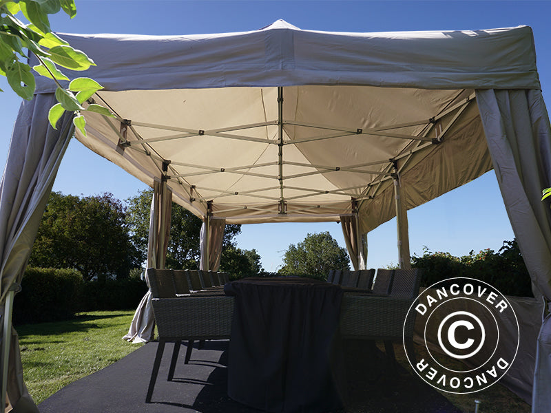 Pop up gazebo FleXtents PRO Steel 3x6 m Latte, incl. 6 sidewalls & decorative curtains