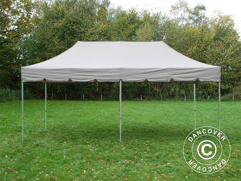 Pop up gazebo FleXtents PRO Steel "Peaked" 3x6 m Latte, incl. 6 decorative curtains