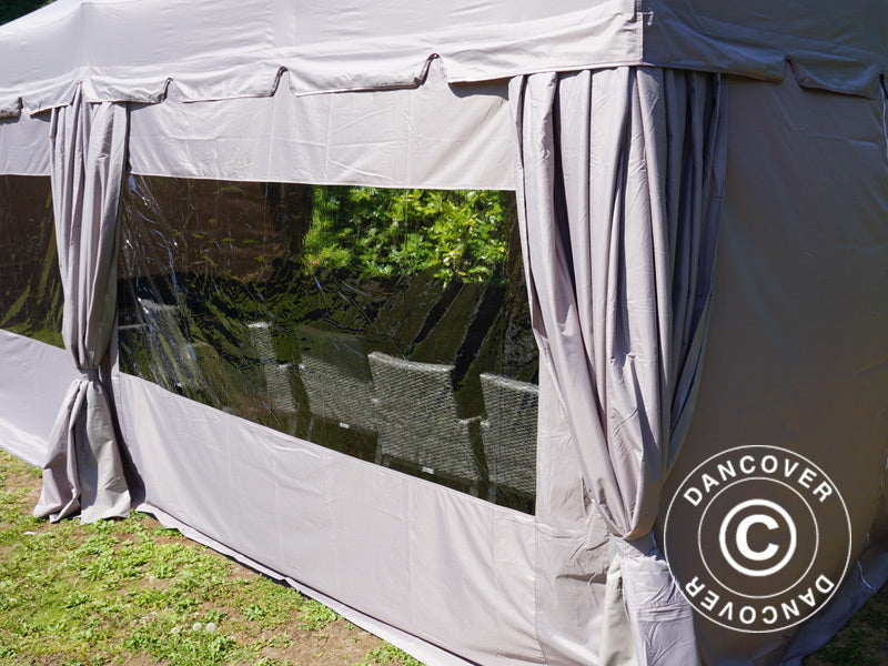 Pop up gazebo FleXtents PRO Steel "Peaked" 3x6 m Latte, incl. 6 sidewalls and 6 decorative curtains