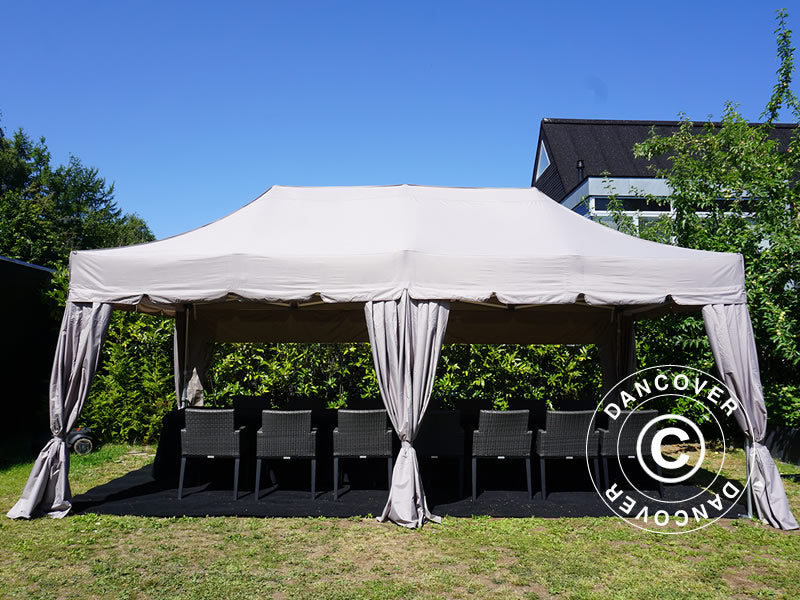 Pop up gazebo FleXtents PRO Steel "Peaked" 3x6 m Latte, incl. 6 sidewalls and 6 decorative curtains