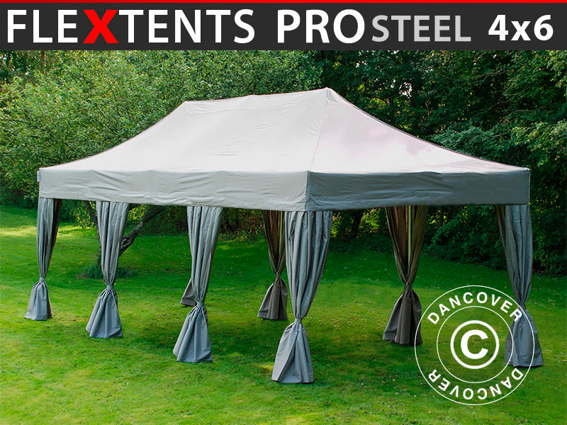 Pop up gazebo FleXtents PRO Steel 4x6 m Latte, incl. 8 decorative curtains