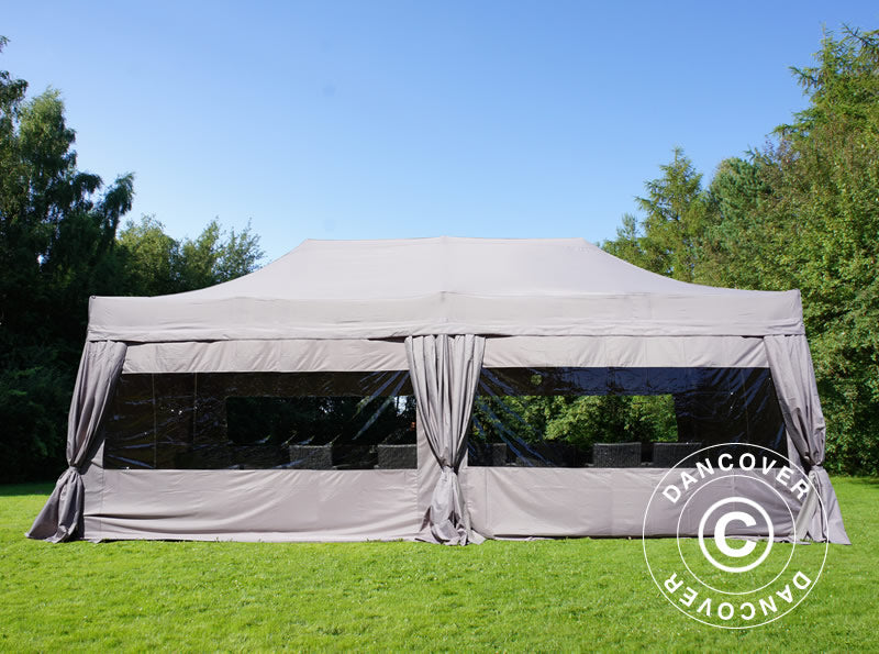 Pop up gazebo FleXtents PRO Steel 4x8 m Latte, incl. 6 sidewalls & decorative curtains