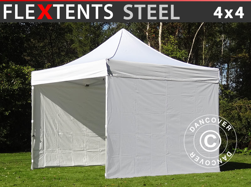 Pop up gazebo FleXtents Steel 4x4 m White, incl. 4 sidewalls