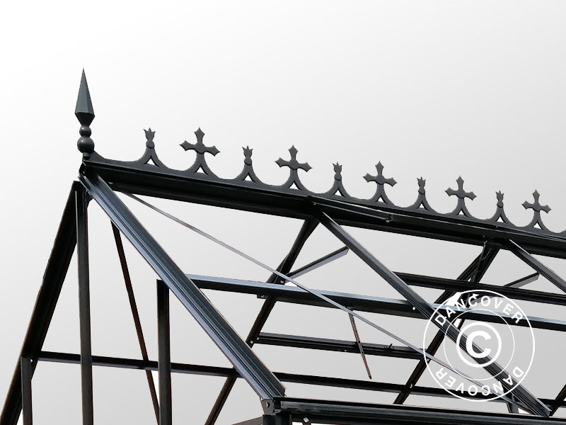 Orangery, greenhouse glass 13.3 m², 4.45x2.99x2.95 m w/Base and cresting, Black