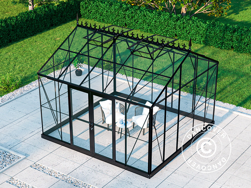 Orangery, greenhouse Glass 13.8 m², 3.73x3.71x3.16 m w/base and cresting, Black