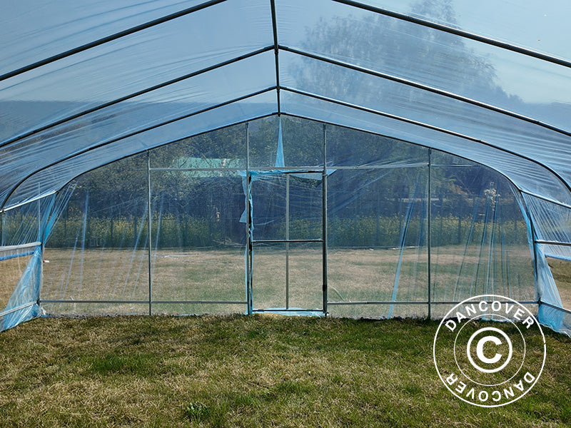 Polytunnel Greenhouse, 7.5x20x3 m, 100-micron PO Film, Transparent